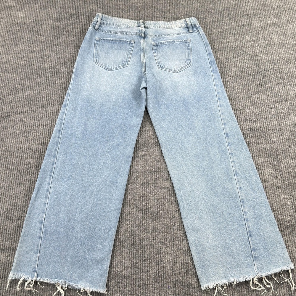 YMI Wide-Leg Fit Jeans Womens 11/30 Light Wash High Rise Raw Hem Denim Frayed - Picture 6 of 15